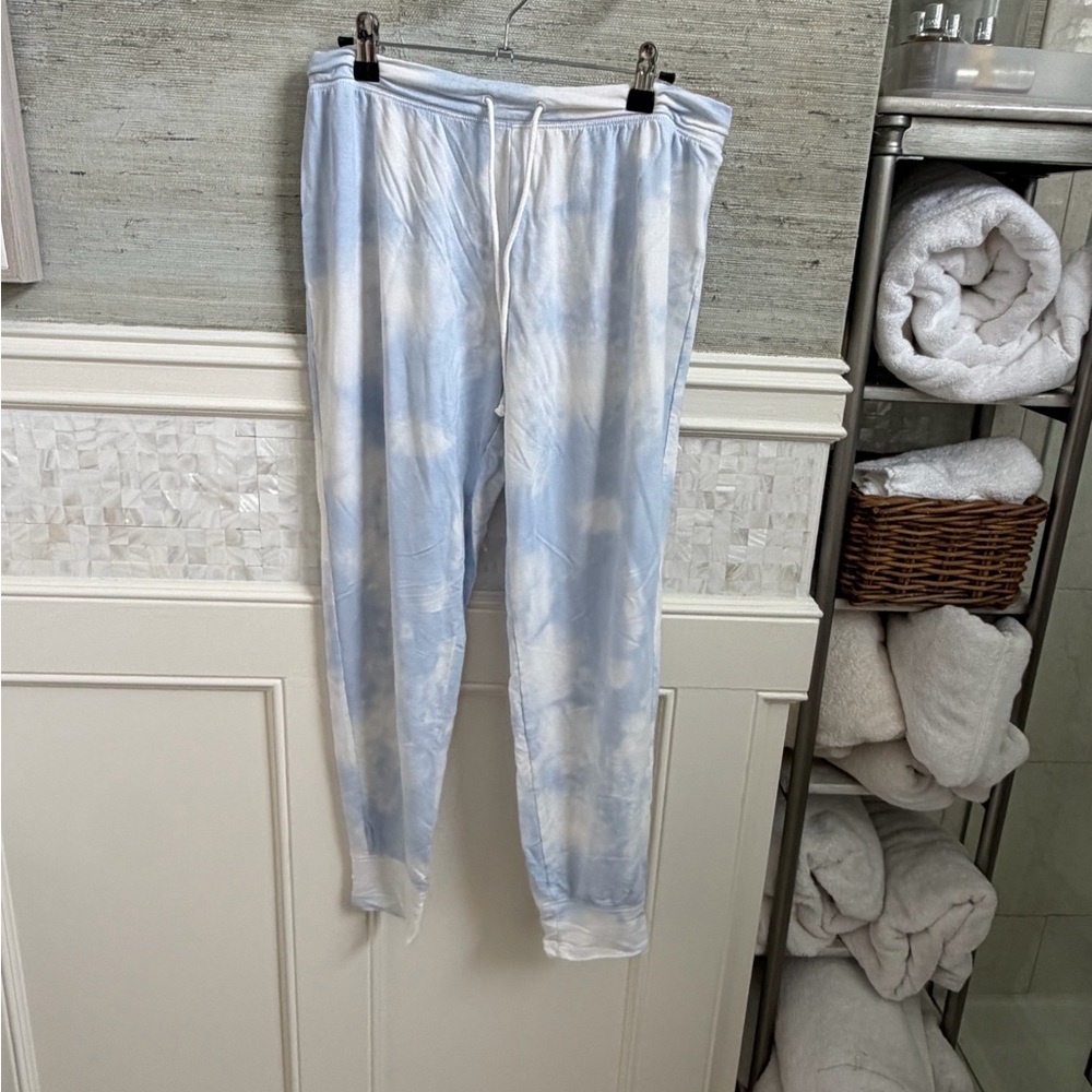 Large GAP LOVE Cotton Modal Print Joggers sleep pants lounge blue white cloud